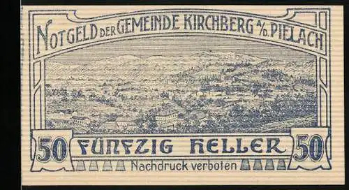 Notgeld Kirchberg an der Pielach 1920, 50 Heller, Landschaftsansicht mit Gedichttext