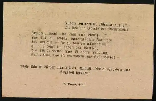 Notgeld Kirchberg am Walde 1920, 50 Heller, Haus der Hamerlingstiftung