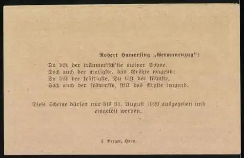 Notgeld Kirchberg am Walde 1920, 10 Heller, Geburtshaus von Robert Hamerling