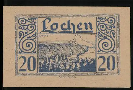 Notgeld Lochen 1920, 20 Heller, Landschaftsmotiv mit Ornamenten