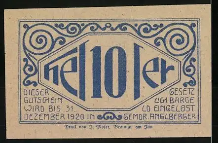 Notgeld Lochen 1920, 10 Heller, Landschaftsmotiv mit Bäumen und Wolken