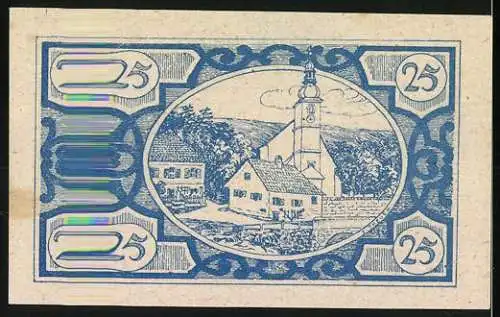 Notgeld Fischlham 1920, 25 Heller, Fische und Kirche-Motiv