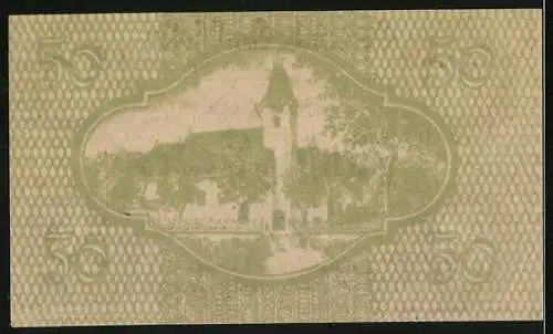 Notgeld Ernsthofen 1920, 50 Heller, Kirche und Landschaftsmotiv