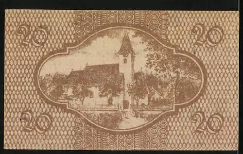 Notgeld Ernsthofen 1920, 20 Heller, Kirche und dekoratives Muster