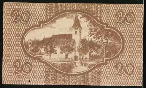 Notgeld Ernsthofen 1920, 20 Heller, Kirche und dekorative Muster