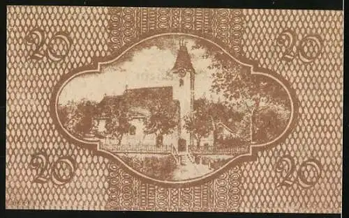 Notgeld Ernsthofen 1920, 20 Heller, Kirche und dekoratives Muster