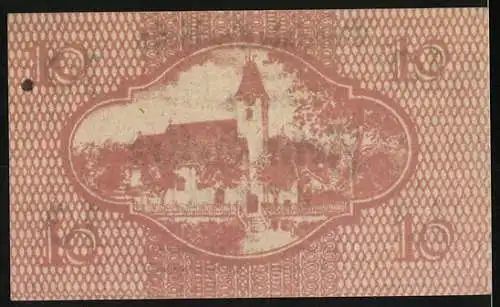 Notgeld Ernsthofen 1920, 10 Heller, Kirche im Landschaftsmotiv