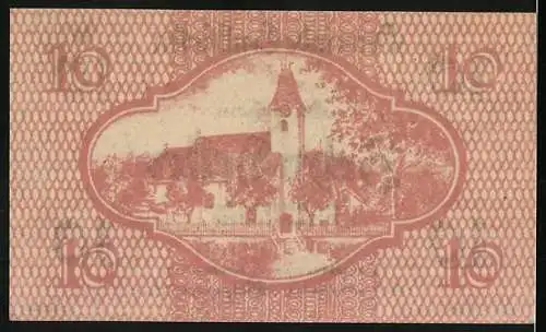 Notgeld Ernsthofen 1920, 10 Heller, Kirche und Landschaftsmotiv