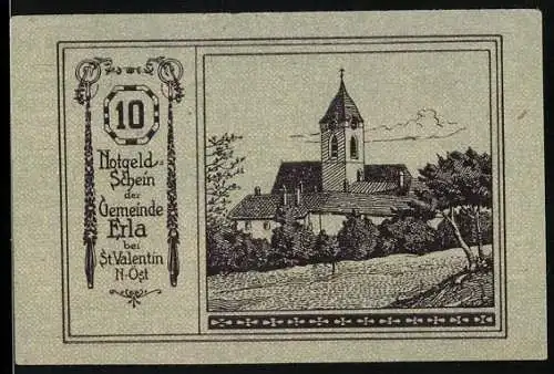 Notgeld Erla 1920, 10 Heller, Kirche und Heilige mit Bischofsstab