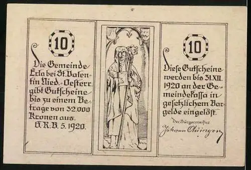 Notgeld Erla 1920, 10 Heller, Kirche und Heilige Darstellung