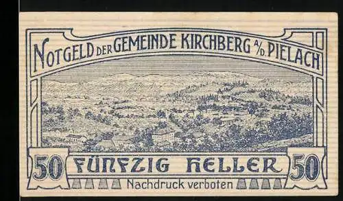 Notgeld Kirchberg an der Pielach 1920, 50 Heller, Landschaftspanorama des Pielachtals