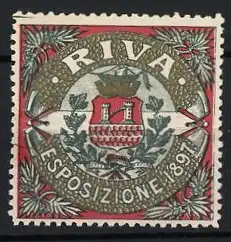 Reklamemarke Riva, Esposizione 1891, Wappen mit Krone und Zweigen