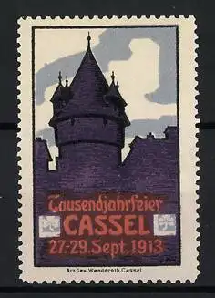 Reklamemarke Cassel, Tausendjahrfeier 27.-29. Sept. 1913, Turm und Silhouette