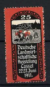 Reklamemarke Cassel, Deutsche Landwirtschaftliche Ausstellung 1911, Pflug mit Ochse