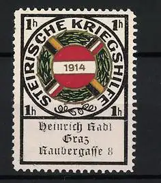 Reklamemarke Graz, Steirische Kriegshilfe 1914, Lorbeerkranz mit Flagge