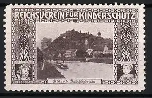 Reklamemarke Strassburg, Reichsverein für Kinderschutz, Stadtansicht mit Burg