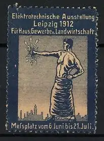 Reklamemarke Leipzig, Elektrotechnische Ausstellung 1912, Blitz haltender Mann