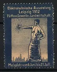 Reklamemarke Leipzig, Elektrotechnische Ausstellung 1912, Figur mit Blitz