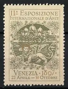 Reklamemarke Venedig, II? Esposizione Internazionale d`Arte 1897, Markuslöwe und Stadtansicht