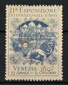 Reklamemarke Venedig, IIa Esposizione Internazionale d`Arte 1897, Markuslöwe und Stadtansicht