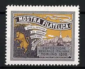 Reklamemarke Torino, Mostra Filatelica, springender Löwe, 1898