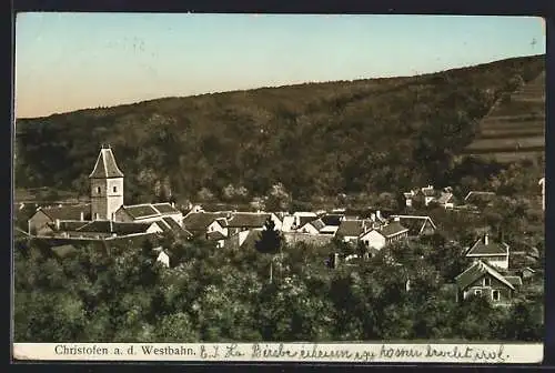 AK Christofen a. d. Westbahn, Teilansicht mit Kirche