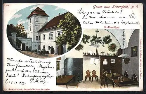 AK Lilienfeld, Gasthaus Kellerstübel, Innen- und Aussenansicht