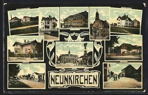 AK Neunkirchen, Blaufabrik und Villa Schneider, Villa Kattinger-Beer, Rohrbacherstrasse, Schreckgasse, Rathaus