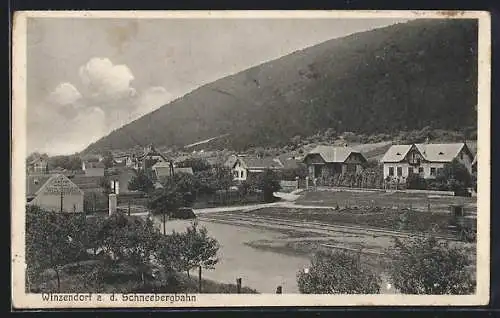 AK Winzendorf a. d. Schneebergbahn, Gasthof zur Hofmühle mit Ortspartie