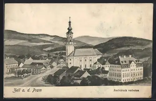 AK Zell a. d. Pram, Ortspartie mit Kirche