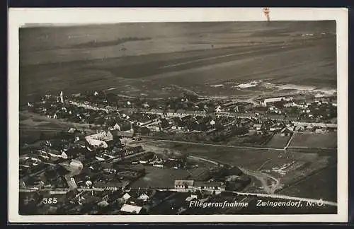 AK Zwingendorf, Ortsansicht vom Flugzeug aus