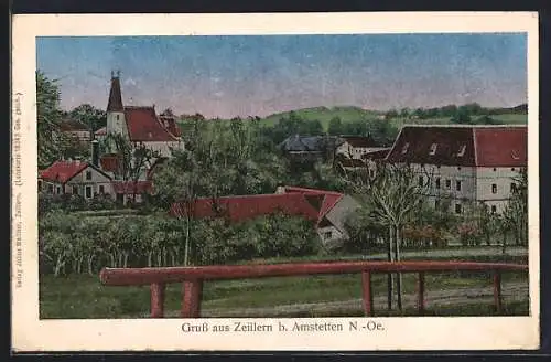 AK Zeillern b. Amstetten, Ortspartie mit Blick zur Kirche