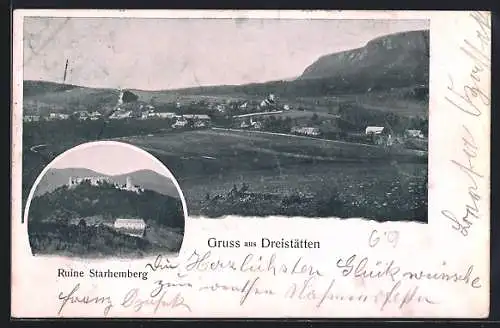 AK Dreistätten, Ortsansicht, Ruine Strhemberg