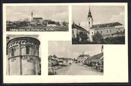 AK Grabern bei Hollabrunn, Schöngrabern, Kirche, Strassenpartie