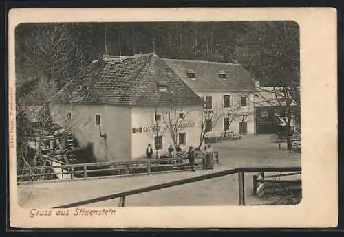 AK Stixenstein, Gasthaus zur Stixensteinerquelle mit Mühlrad