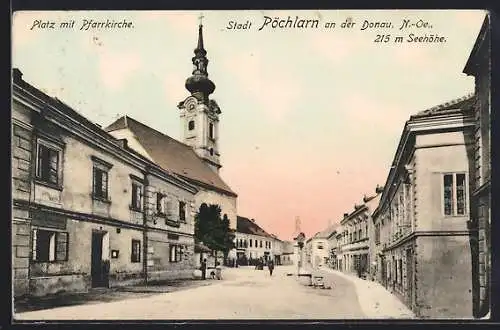 AK Pöchlarn an der Donau, Platz mit Pfarrkirche