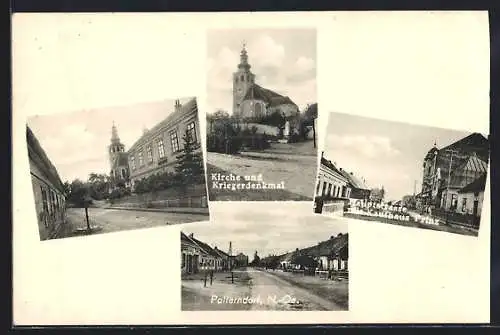 AK Palterndorf, Hauptstrasse mit Kaufhaus Prinz, Kirche u. Kriegerdenkmal