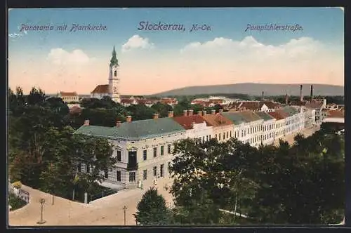 AK Stockerau, Panorama mit Pfarrkirche, Pampichlerstrasse