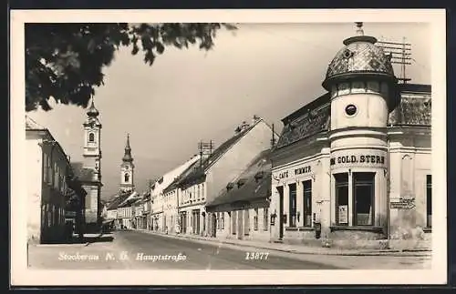 AK Stockerau, Hauptstrasse mit Cafe Wimmer