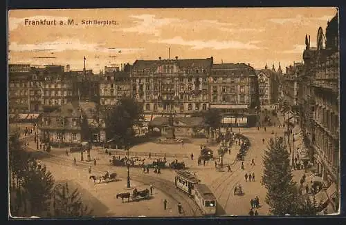 AK Frankfurt a. Main, Strassenpartie, Schillerplatz, Strassenbahn