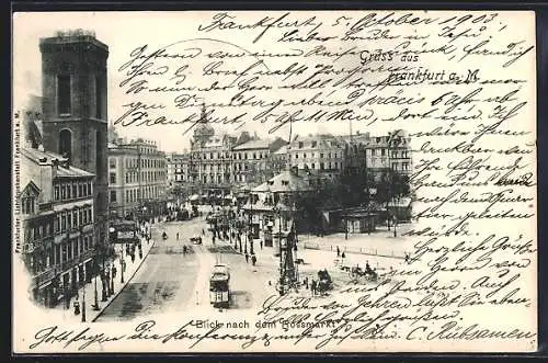 AK Frankfurt a. M., Strassenpartie am Rossmarkt mit Strassenbahn