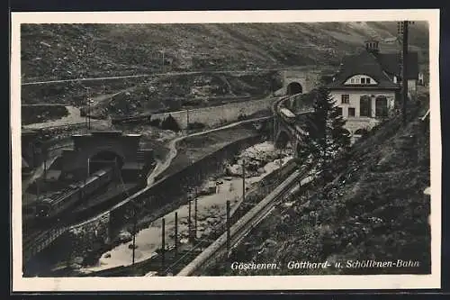 AK Göschenen, Gotthard- u. Schöllenen-Bahn, schweizer Eisenbahn