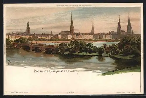 Künstler-AK Carl Biese Hamburg-Rotherbaum, Die Alster vom Alsterglacis