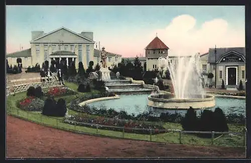 AK Freiberg / Sachsen, Erzgebirgs-Ausstellung 1912, Springbrunnen