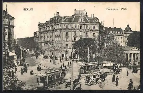 AK Berlin, Potsdamer Platz mit Strassenbahnen aus der Vogelschau