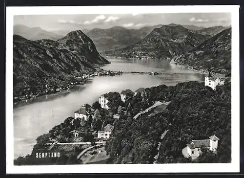 AK Serpiano, Ortsansicht mit Panoramablick auf den See