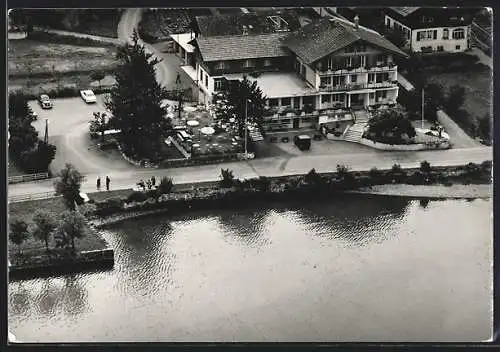 AK Bönigen-Interlaken, Seehotel-Terrasse vom Flugzeug aus