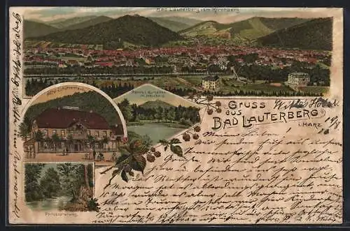 Lithographie Bad Lauterberg /Harz, Panorama, Hotel Schützenhaus, Philosophenweg
