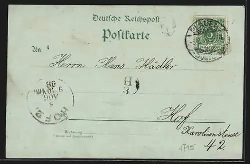 Mondschein-Lithographie Plauen / Vogtland, Postamt, Rathhaus, Neustadt-Platz, Schützenhaus