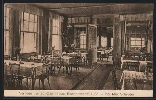 AK Bischofswerda i. Sa., Veranda des Schützenhauses v. Max Schröder